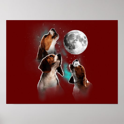 Funny Beagle Dog/Beagle Howling bij Moon Poster (Voorkant)