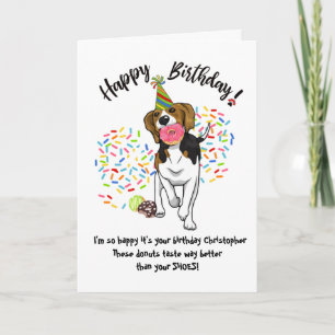 Funny Beagle Dog Donuts Verjaardag Kaart