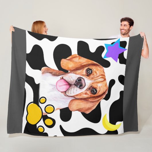 Funny Beagle Dog in het licht van de Maan Blanket Fleece Deken (In situ)