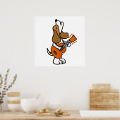 Funny Beagle Dog Singing and Palling Guitar Poster (Keuken)