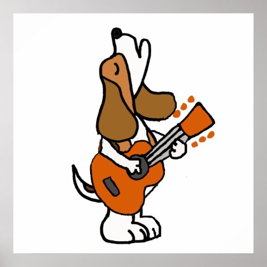 Funny Beagle Dog Singing and Palling Guitar Poster (Voorkant)