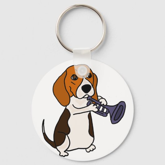Funny Beagle Dog Trumpet Sleutelhanger (Voorkant)