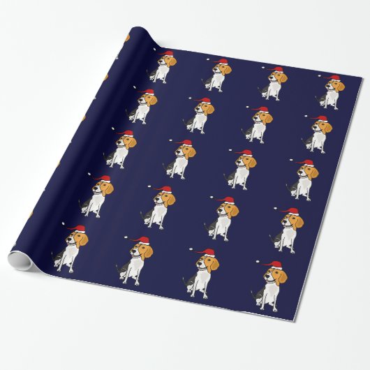 Funny Beagle Dog Wearing Santa Hat Wrapping Paper Cadeaupapier (Uitgerold)