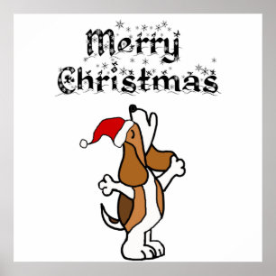 Funny Beagle Dog zingt kerstmanschappen uit Poster