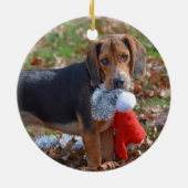 Funny Beagle Pup Took Santa's Pet Keramisch Ornament (Achterkant)