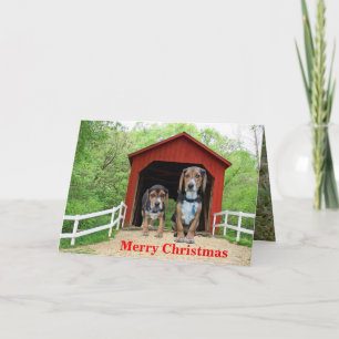 Funny Beagle Red Covered Bridge kerst Feestdagen Kaart