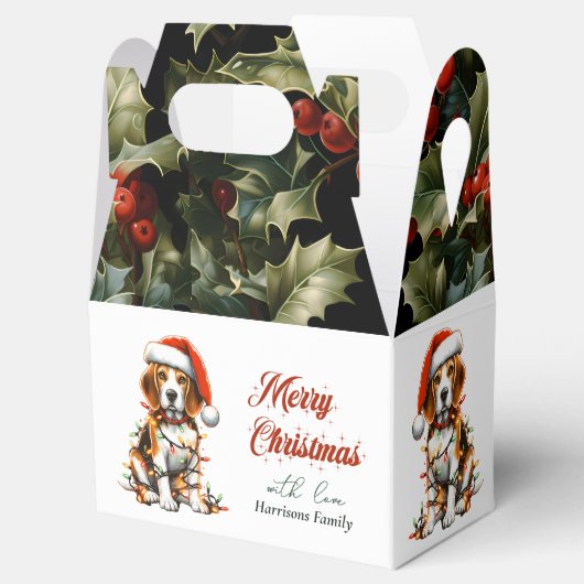 Funny Beagle Schattige Waterverf Hondenkerstwensen Bedankdoosjes (Geopend)