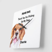 Funny Beagle Waterverf Canine Art Vierkante Klok (Hoek)