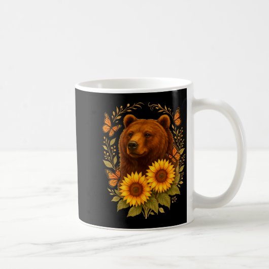 Funny Bear Butterfly Nature Rustic Sunflower Monar Koffiemok (Rechts)