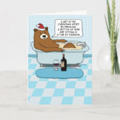 Funny Bear Drinking Wine, Soaking in Tub Christmas Feestdagen Kaart (Voorkant)