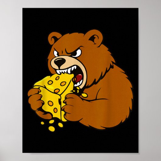 Funny Bear Eating Cheese Illustration For Food Lov Poster (Voorkant)