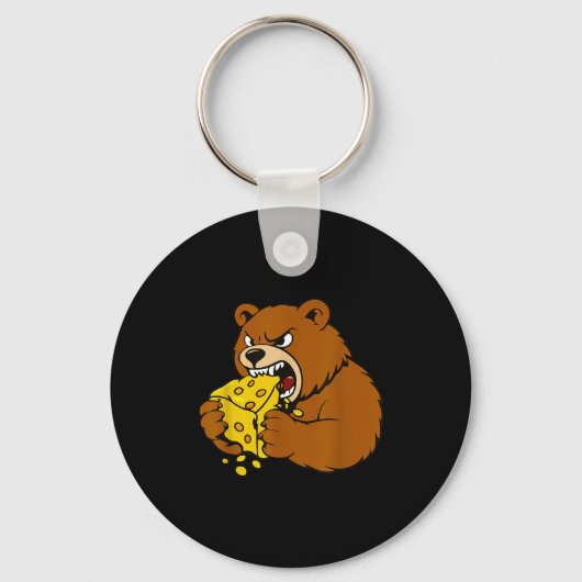 Funny Bear Eating Cheese Illustration For Food Lov Sleutelhanger (Voorkant)