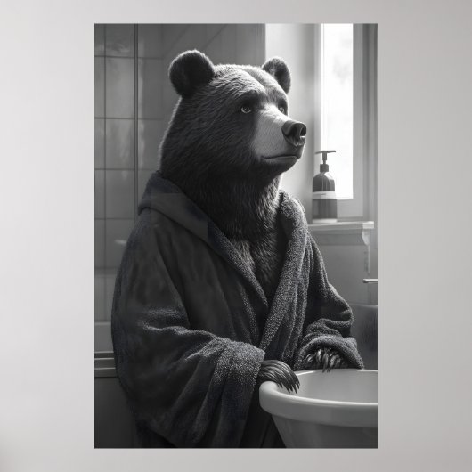 Funny Bear in Bathrobe Print, Quirky Bathroom Poster (Voorkant)