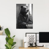 Funny Bear in Bathrobe Print, Quirky Bathroom Poster (Thuiskantoor)