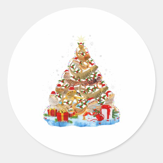 Funny Bearded Dragon Kerstboom Ronde Sticker (Voorkant)