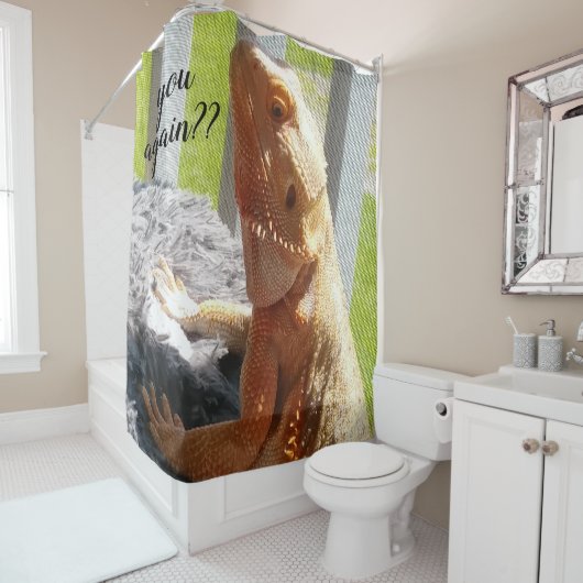 Funny Bearded Dragon Photo Print Douchegordijn (In situ)