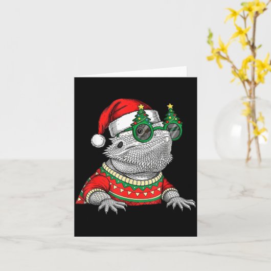 Funny Bearded Dragon Santa Hat Christmas  Kaart (Gele Bloem)