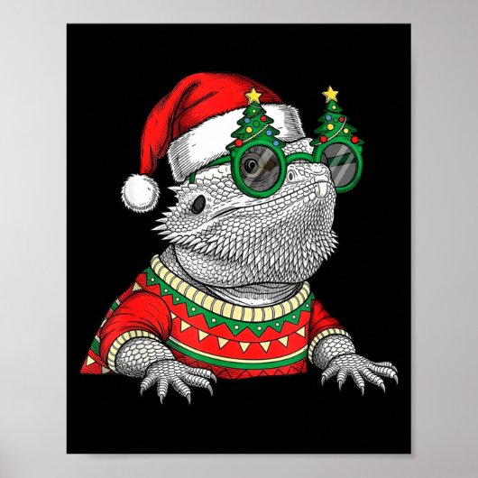 Funny Bearded Dragon Santa Hat Christmas  Poster (Voorkant)