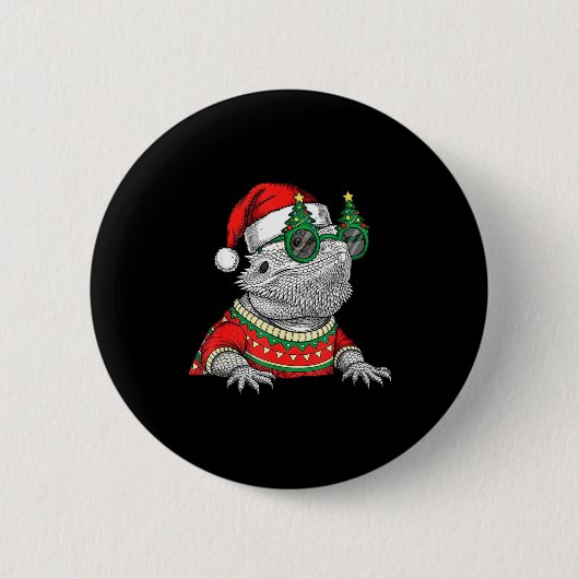 Funny Bearded Dragon Santa Hat Christmas  Ronde Button 5,7 Cm (Voorkant)