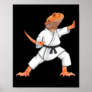 Funny Bearded Dragons Doing Karate Samurai Ninja L Poster