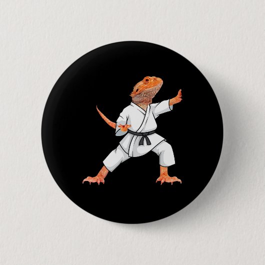 Funny Bearded Dragons Doing Karate Samurai Ninja L Ronde Button 5,7 Cm (Voorkant)