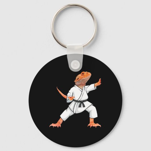 Funny Bearded Dragons Doing Karate Samurai Ninja L Sleutelhanger (Voorkant)