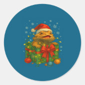 Funny Bearded Dragons Santa Christmas Tree Lights Ronde Sticker (Voorkant)