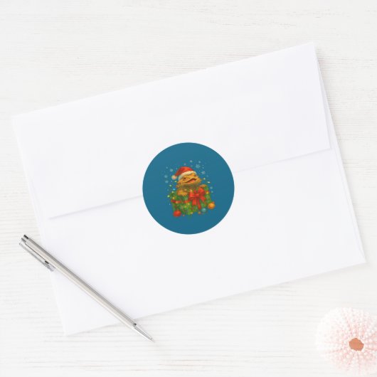 Funny Bearded Dragons Santa Christmas Tree Lights Ronde Sticker (Envelop)