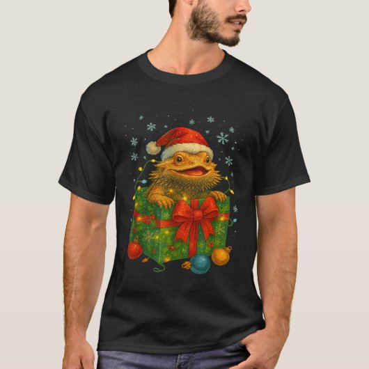 Funny Bearded Dragons Santa Christmas Tree Lights  T-shirt (Voorkant)