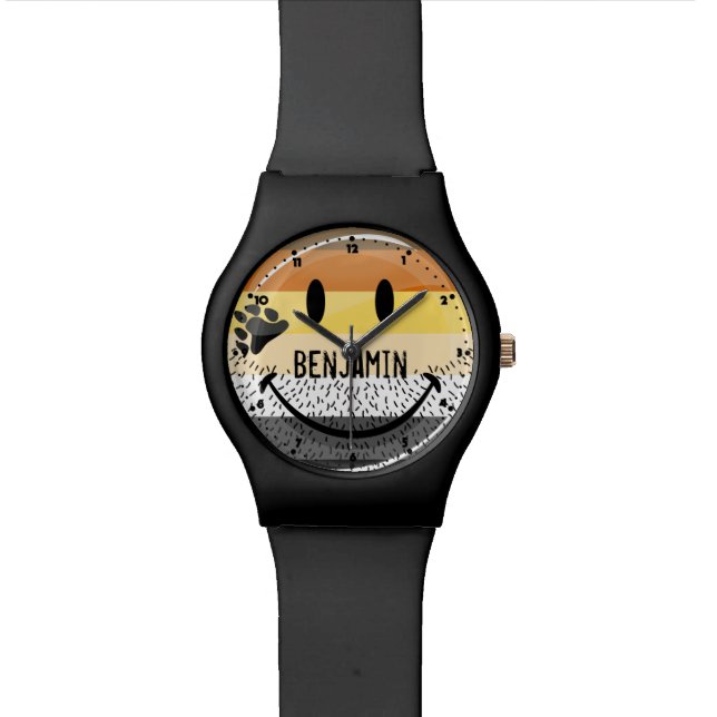Funny Bearded Happy Gay Beer Pride Flag Horloge (Close Up)