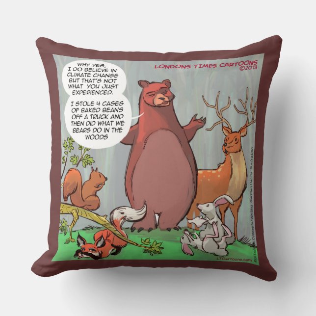 Funny Bear's Mening Over Klimaatverandering Kussen (Voorkant)