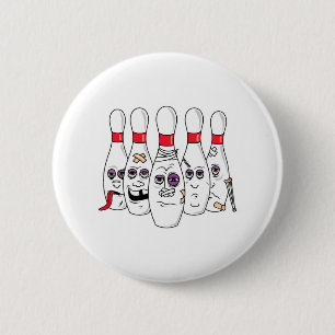 Funny Beat Up Bowling Pins Ronde Button 5,7 Cm