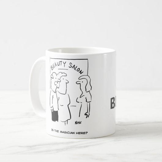 Funny Beauty Salon Mok - is de goochelaar hier? (Voorkant links)