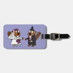 Funny Beaver Bride en Groom Wedding Bagagelabel