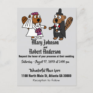 Funny Beaver Bride en Groom Wedding Invitation Uitnodiging Briefkaart