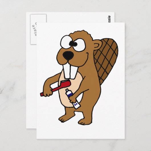 Funny Beaver Brushing Teeth Cartoon Briefkaart (Voorkant / Achterkant)