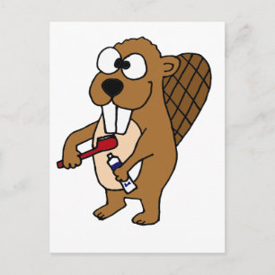Funny Beaver Brushing Teeth Cartoon Briefkaart