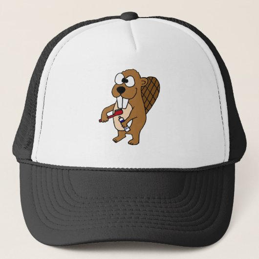 Funny Beaver Brushing Teeth Cartoon Trucker Pet (Voorkant)