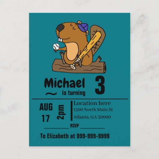 Funny Beaver die Baseball Birthday speelt Uitnodiging Briefkaart (Voorkant)