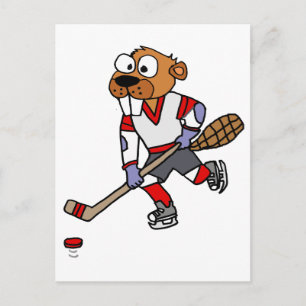 Funny Beaver die Ice Hockey Cartoon speelt Briefkaart