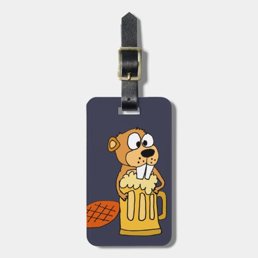 Funny Beaver Drink Beer Bagagelabel (Voorkant verticaal)