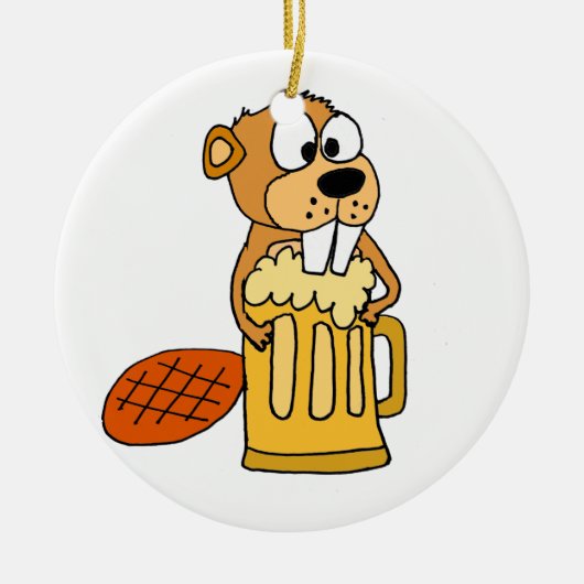 Funny Beaver Drink Beer Keramisch Ornament (Voorkant)