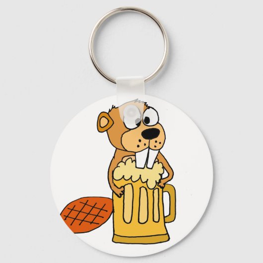 Funny Beaver Drink Beer Sleutelhanger (Voorkant)