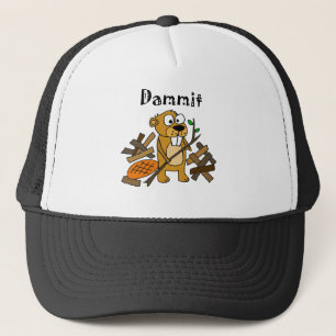Funny Beaver en Dam Cartoon Trucker Pet