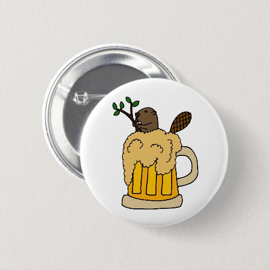 Funny Beaver in de Mok van Beer Ronde Button 5,7 Cm (Voorkant /achterkant)