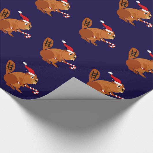 Funny Beaver in Santa Hat-kerstkunst Cadeaupapier (Hoek)