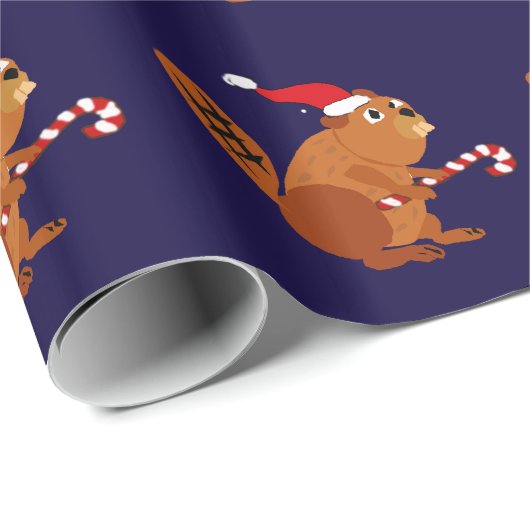 Funny Beaver in Santa Hat-kerstkunst Cadeaupapier (Rol Hoek)