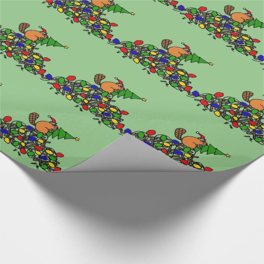 Funny Beaver-kerstman met licht Cadeaupapier (Hoek)
