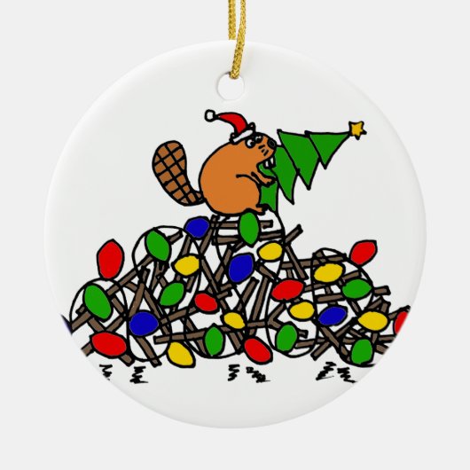 Funny Beaver-kerstman met licht Keramisch Ornament (Voorkant)