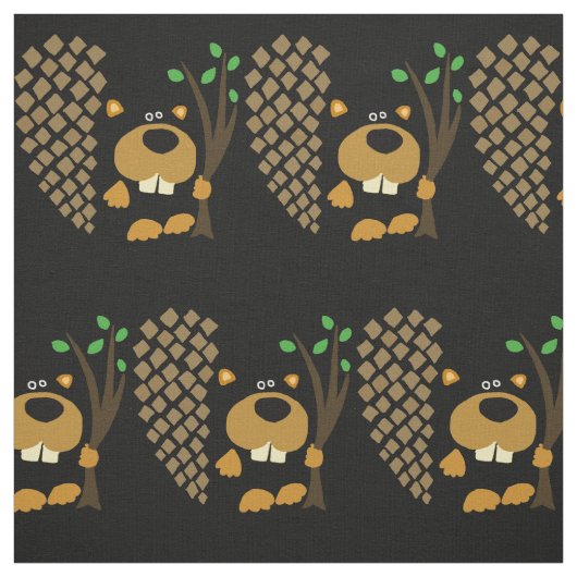 Funny Beaver met boomkunst Stof (Swatch)